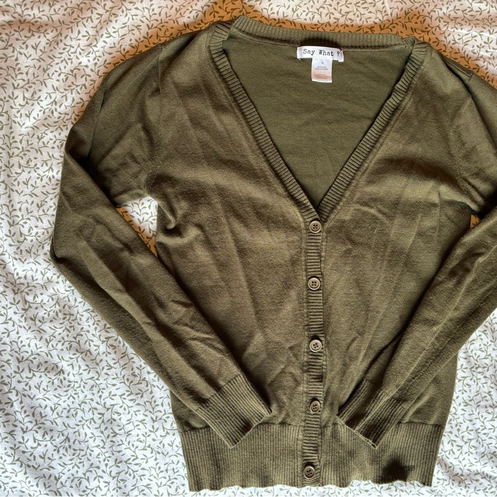 Say What? Olive Button-Up Cardigan